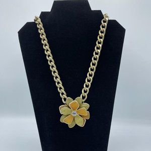 Large Flower Green and Orange Necklace
